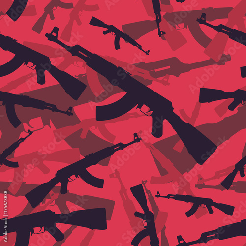 Seamless elite tan red assault rifle AK 47 military camouflage pattern vector
