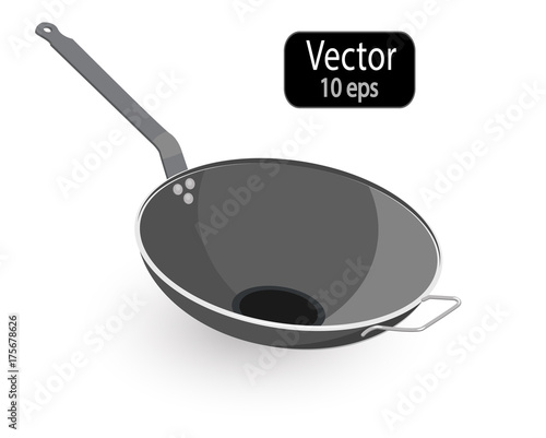 Skillet. Empty frying pan wok isolated on white background. Kitchen utensils for cooking food. Cooking Pot and Pan. Vector illustration