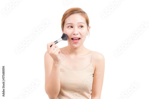 Caucasian beauty woman model for makeup concept on isolated background.
