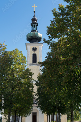 View of the Catholic Church in Attersee
