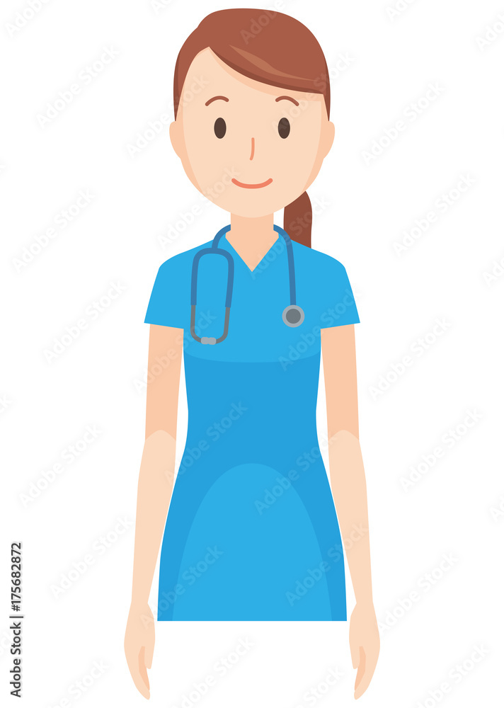 Illustration of a nurse standing in a blue scrub