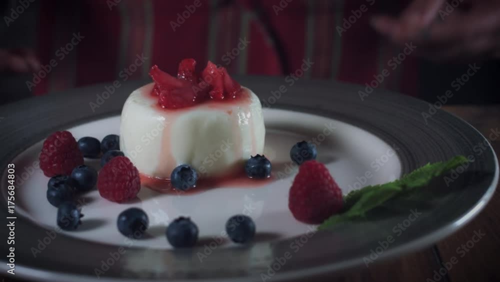 4K Traditional Italian Panna Cotta Serving 4K Traditional Italian Panna Cotta Serving