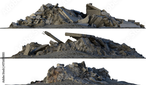 Konstfotografi Heaps of rubble and debris isolated on white 3d illustration