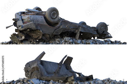 Bild auf Leinwand Heaps of rubble and debris isolated on white 3d illustration