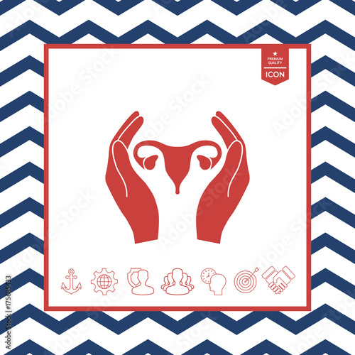 Hands holding Female uterus - protection icon