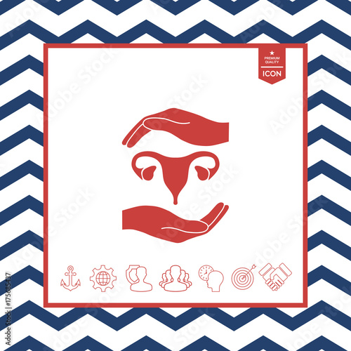 Hands holding Female uterus - protection symbol