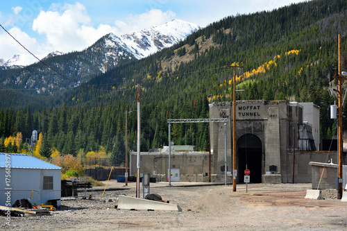 Moffat Tunnel Mountain Railroad Tunnel with Snow Capped Peaks photo