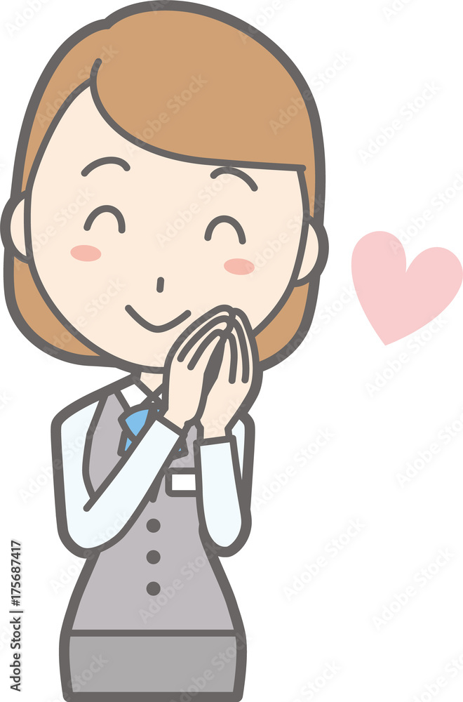 Illustration that a woman clothed in uniform wears her hands together and smiles Illustration that a woman clothed in uniform wears her hands together and smiles