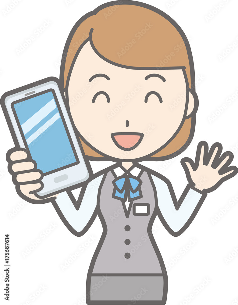 Illustration that a clerk of a clerk in uniform wears a smartphone