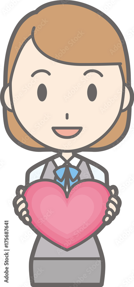 Illustration that a woman clothed in a uniform has a heart mark Illustration that a woman clothed in a uniform has a heart mark