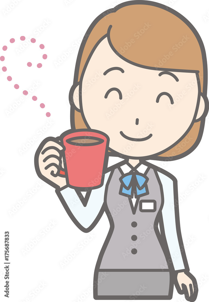 Illustration that a clerk of a clerk in uniform wears coffee Illustration that a clerk of a clerk in uniform wears coffee