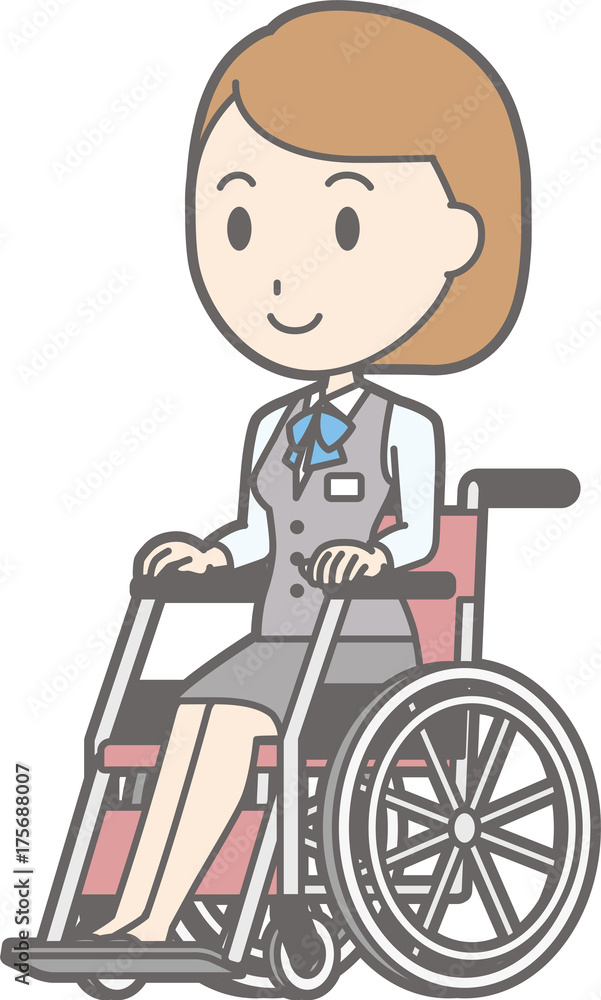 Illustration that a clerk of a clerk in uniform wears a wheelchair