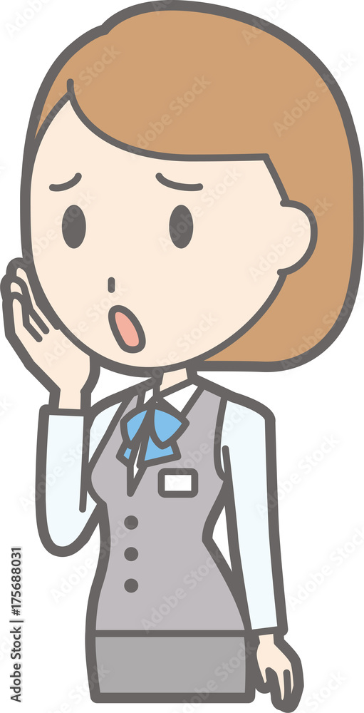 An illustration in which a woman clerk wearing a uniform is in trouble An illustration in which a woman clerk wearing a uniform is in trouble