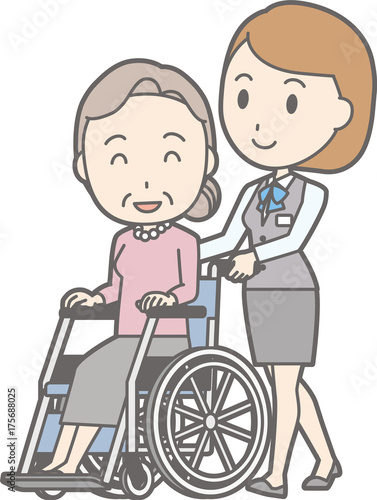 Illustration that a clerk of a clerk in uniform wears a wheelchair
