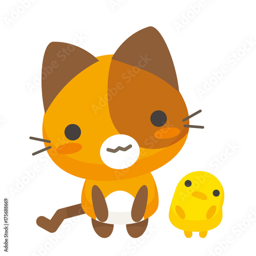 ネコとーく。三毛猫+ぴよ