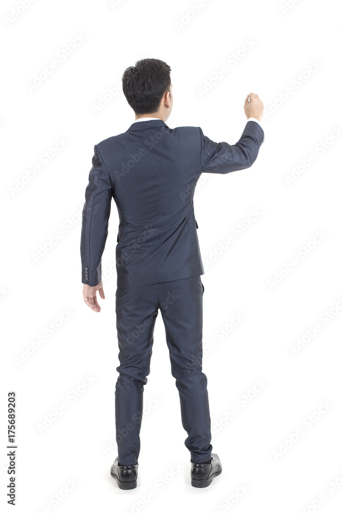 Asian Businessman writting somting on White Background, People working Concept, isolated on white background. Asian Businessman writting somting on White Background, People working Concept, isolated on white background.