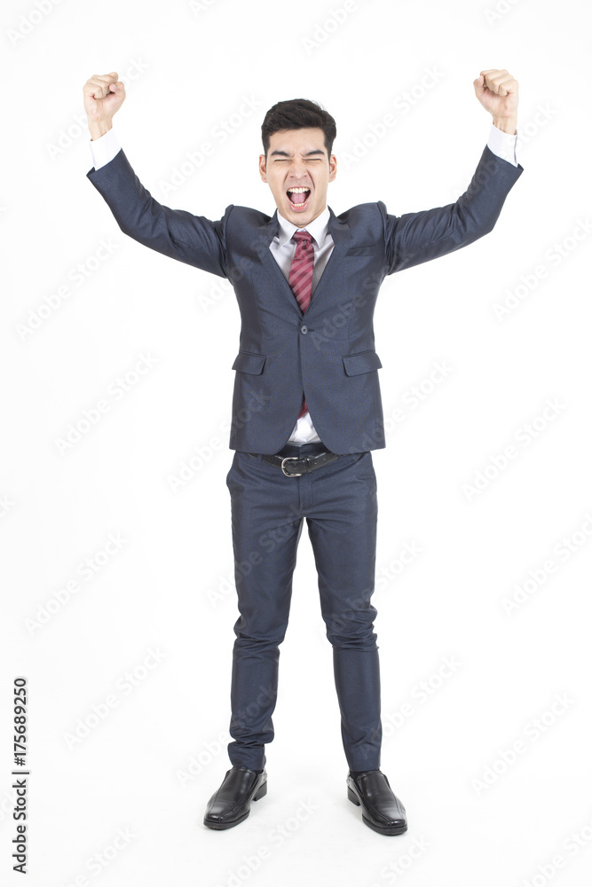 Asian Business standing on White Background with Success feeling, Business Success Concept, isolated on white background. Asian Business standing on White Background with Success feeling, Business Success Concept, isolated on white background.