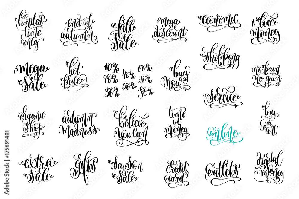 set of 25 hand lettering inscription about happy shopping set of 25 hand lettering inscription about happy shopping