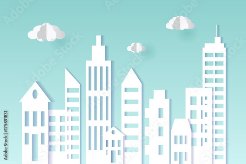 Cityscape paper art style. City concept. Vector illustration