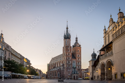 Sunrise over the Basilica of Saint Mary in Krakow. HDR-Photo