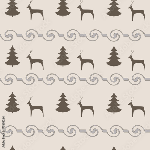 Deer and christmas tree seamless patter
