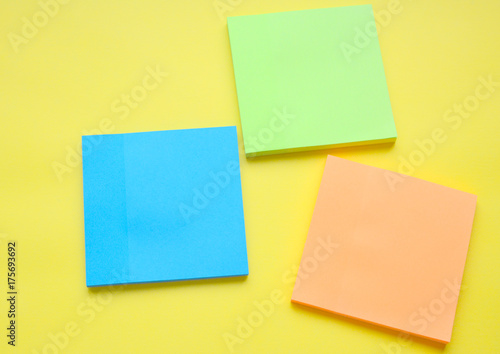  colorful stick note isolated on a yellow background.Flat.Memory