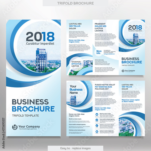 Business Brochure Template in Tri Fold Layout. Corporate Design Leaflet with replacable image.