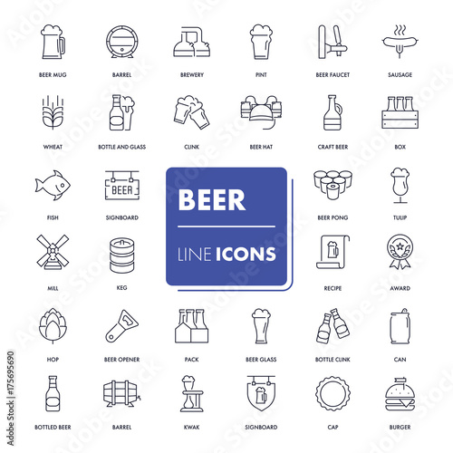 Line icons set. Beer