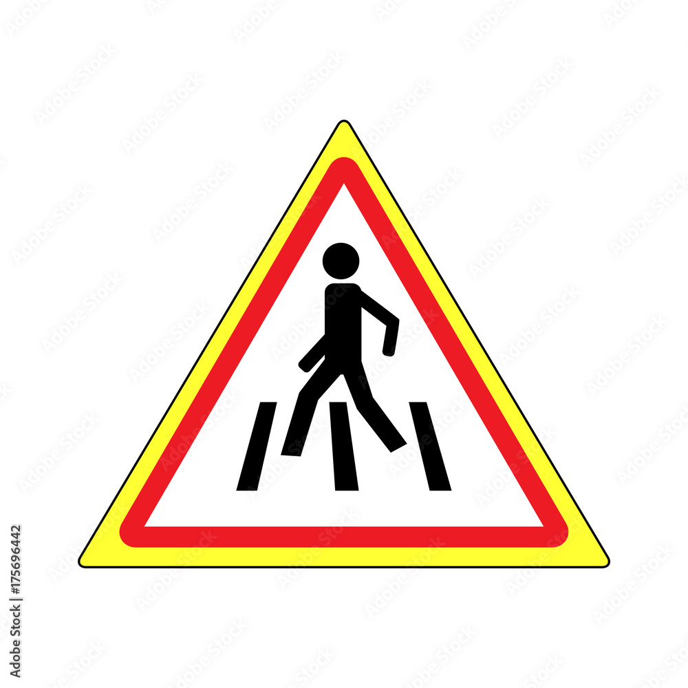 Crosswalk sign black in red triangle Crosswalk sign black in red triangle