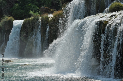 Waterfalls in Krka National Park in Croatia. Strength and picturesque miracle of nature