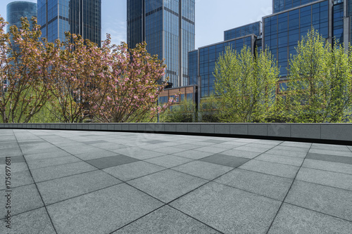 Photography empty pavement and modern buildings in the city of shanghai