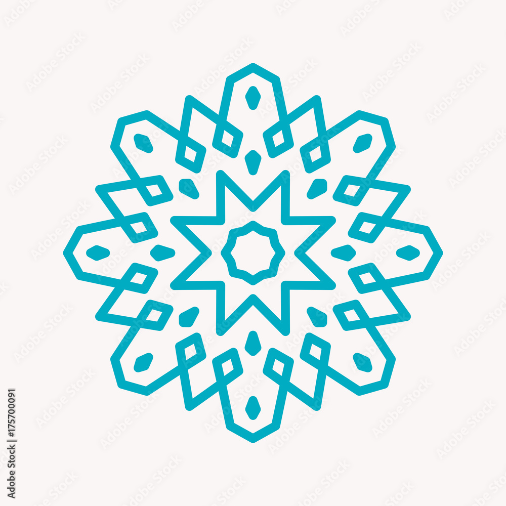 Snowflake Icon. Christmas Decoration Ornament. Mandala Style. Lines.