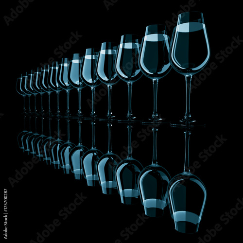 design element. 3D illustration. rendering.  lighted wine glass set