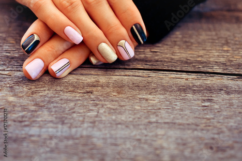 Natural nails, gel polish. Perfect clean manicure with zero cuticle. Nail art design for the fashion style.