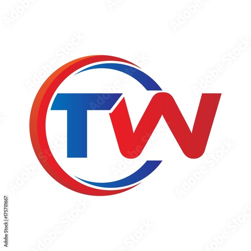 tw logo vector modern initial swoosh circle blue and red