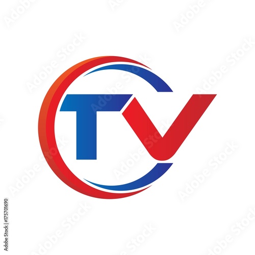 tv logo vector modern initial swoosh circle blue and red