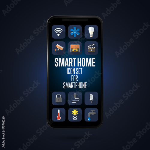 Smart home system on the smartphone. The application for the phone. Function icons