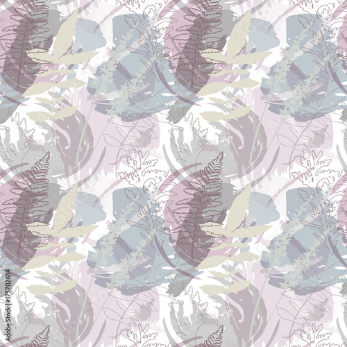 Floral vector seamless pattern with wild flowers, fern leaves , evergreen pin...