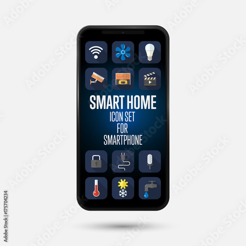 Smart home system on the smartphone. The application for the phone. Function icons