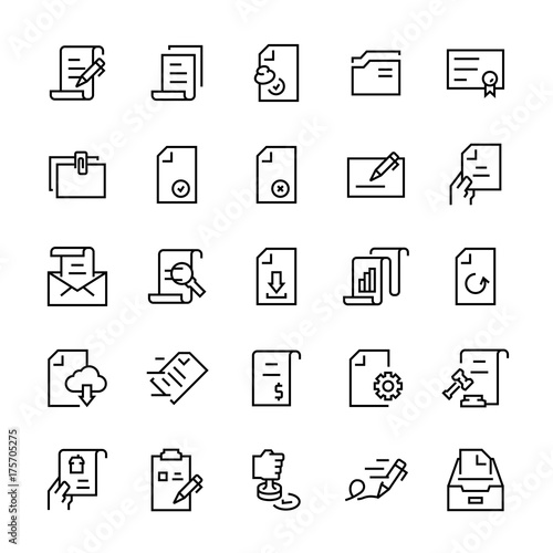Line vector icon set of document. Editable stroke.