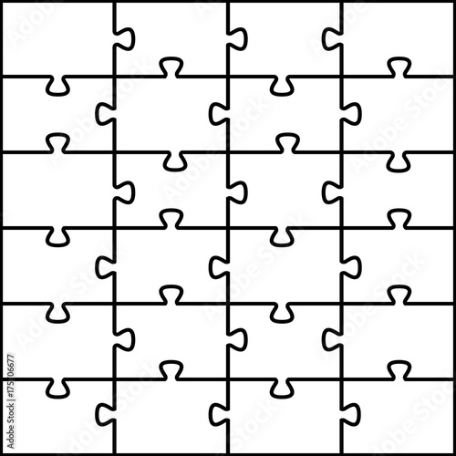 Jigsaw puzzle vector background. 24 pieces. Two additional layers. One with just outlines. The other one with just pieces. Easy to edit and put over a picture.