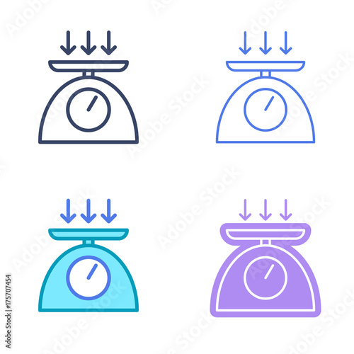 Weight concept linear symbols. Food scales line symbols and pictograms. Weight dimension and measuring vector outline icon set. Thin contour infographic elements for web design, presentation, network.
