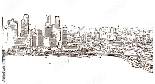 Sketch of Marina bay sand Singapore in vector illustration.