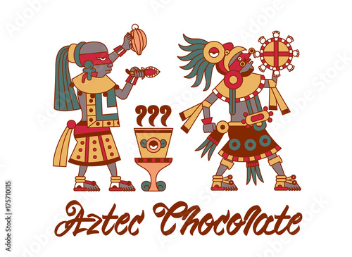 Vector illustration aztec cacao pattern for chocolate package design.