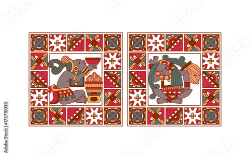 Vector illustration aztec cacao pattern for chocolate package design.