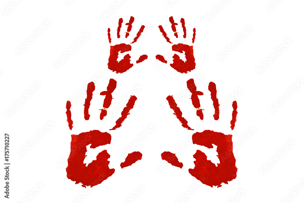 Close up of red hand painted isolated on white background Close up of red hand painted isolated on white background