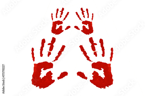 Close up of red hand painted isolated on white background