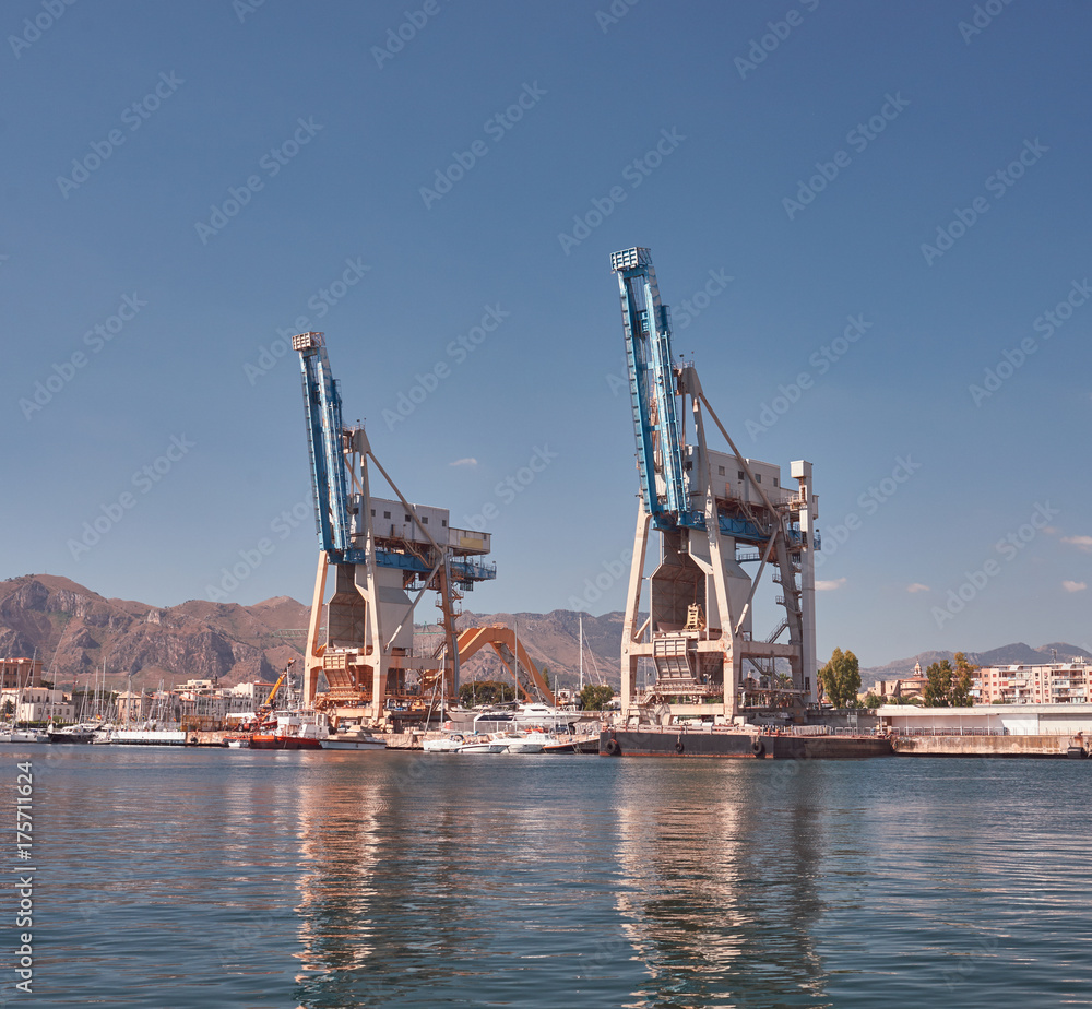 Harbor of Palermo, shipyard and harbor crane - Sicily