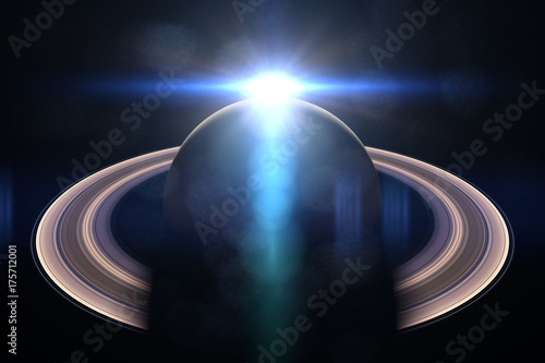 Fototapeta Naklejka Na Ścianę i Meble -  beautiful sunrise over the planet Saturn, 3d render