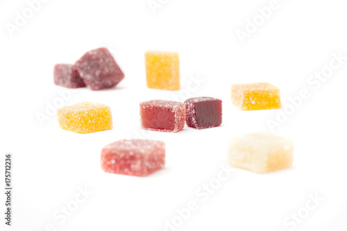 artisanal gelatine fruit candy on white background